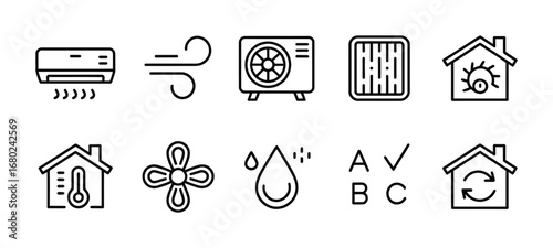 Air conditioning and heating system icons representing hvac and home temperature control systems vector