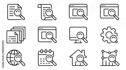 Searching and finding information with magnifying glass icons for business and personal use cases vector