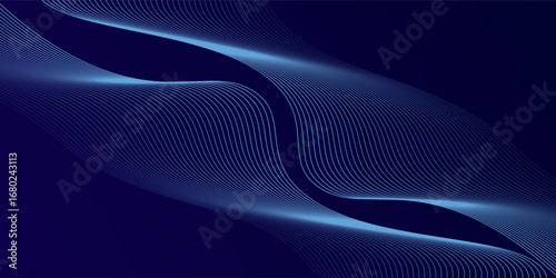 Abstract wave lines on dark blue and black background. Dynamic wave design wallpaper. Modern model vector.