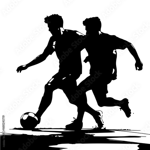 Soccer Silhouette Two Players Fighting for Ball Vector Illustration