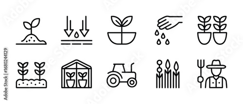 Agriculture and farming process icons that show the growth of plants and farming equipment Vector