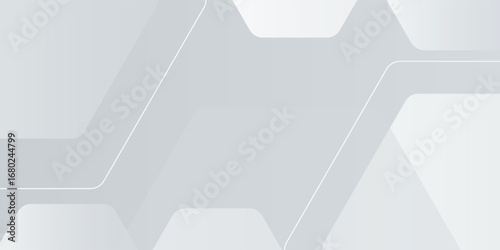 Grey abstract hexagon shapes white white line background. Simple concept.