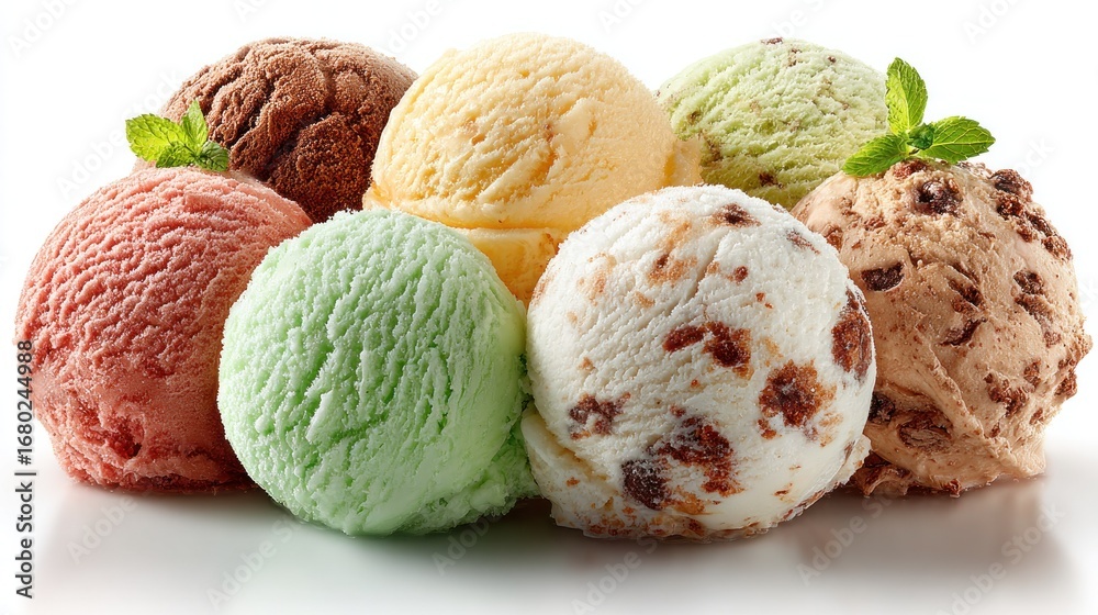 Fototapeta premium A colorful assortment of ice cream scoops, each with its own unique flavor, creating a delicious and refreshing treat