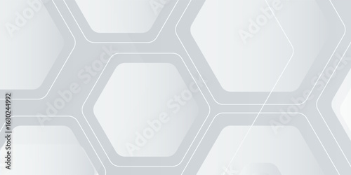 Grey abstract hexagon shapes white white line background. Simple modern concept. Vector illustration.