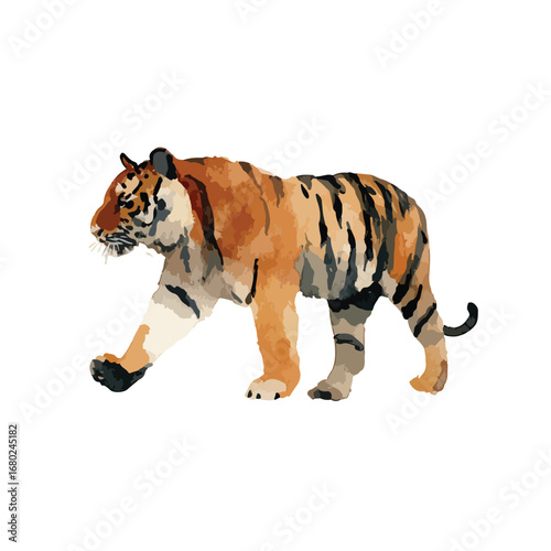 Striking Tiger Illustration A Majestic Feline in Motion with Bold Stripes