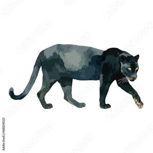 Stylized Black Panther in Profile Walking with Focused Gaze