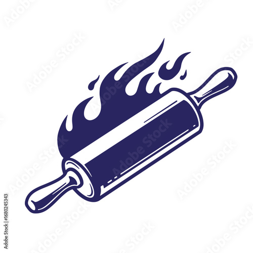 Culinary icon of a rolling pin embossed in flames for a baking or cooking theme