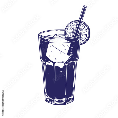 Elegant vector illustration of a refreshing beverage with lemon and straw
