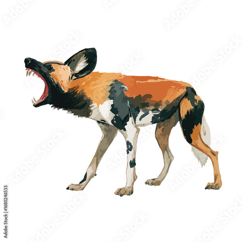 Vector Illustration of an African Wild Dog with Open Mouth and Sharp Teeth