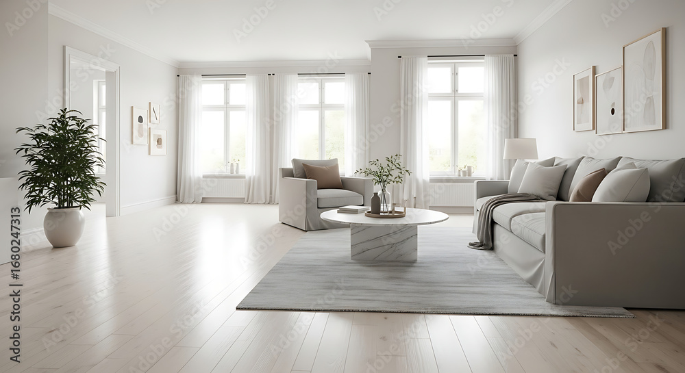 Fototapeta premium Modern Minimalist Living Room Interior Design 1.