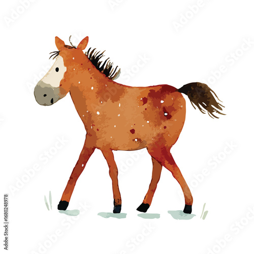 Watercolor Appaloosa Foal Walking Side Profile