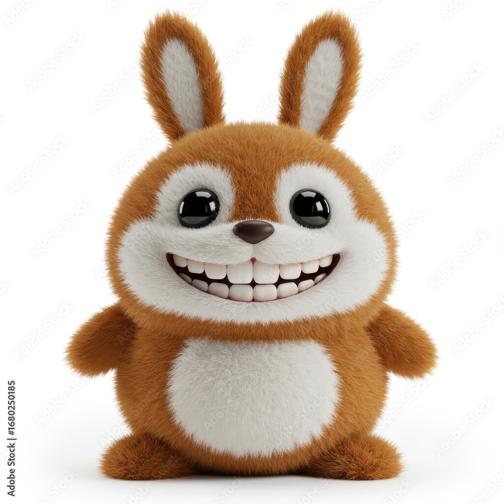Obraz premium Cute and Cheerful Fluffy Cartoon Bunny with Big Smile and Ears