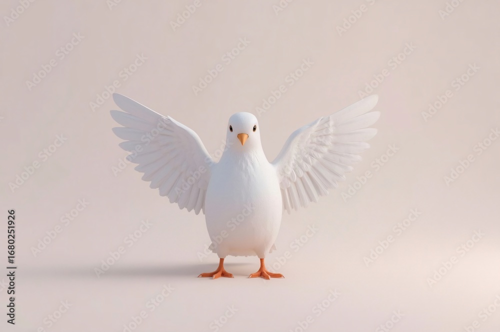 Fototapeta premium A stylized white dove with wings outstretched against a pale background