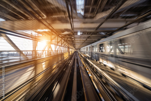 Motion blur of Automatic train moving inside tunnel in Tokyo  Japan.