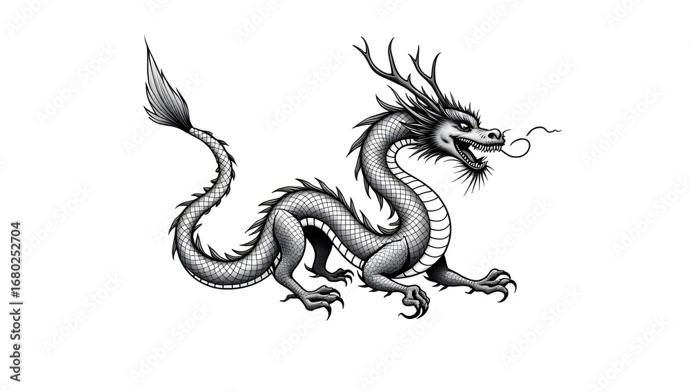 Fototapeta premium Intricate dragon line art. Generative AI