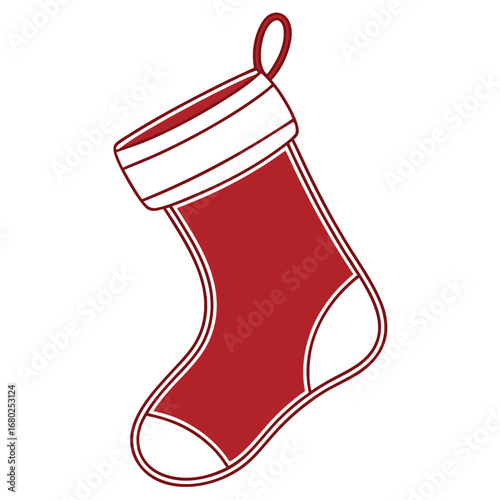 Red Christmas stocking with white trim and double outline detail vector illustration
