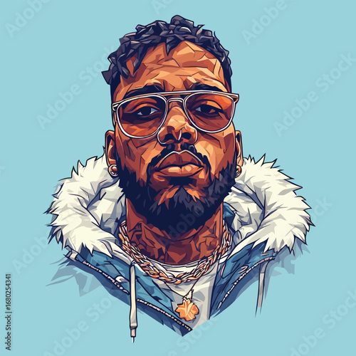 Artistic Geometric Portrait of a Stylish Man with a Beard and Glasses Illustration