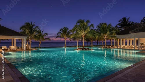 Wallpaper Mural Elegant tropical resort at dusk with ocean views Torontodigital.ca