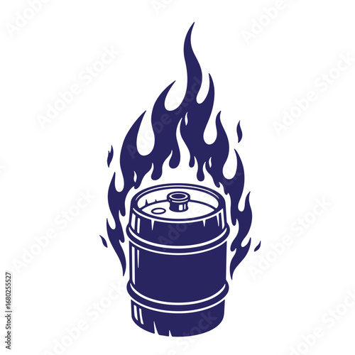 Vector illustration of a beer barrel engulfed in flames representing brewing or heat