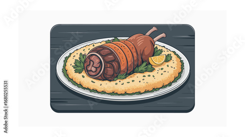 Festive Holiday Roast: Delicious Roasted Meat Dish with Garnish, Perfect for Thanksgiving and Celebrations, Food Illustration, Culinary Delights, Thanksgiving Feast, Festive Dining