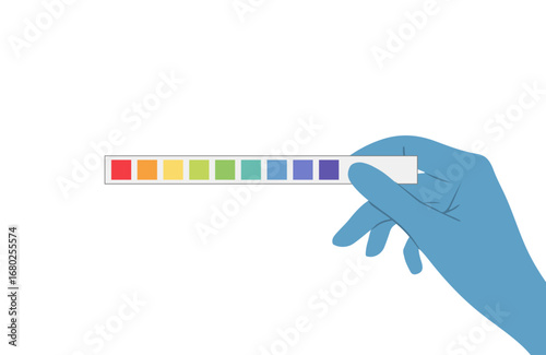 Ph blood. Hand holding litmus test. Medical check up. Vector illustration in flat style.