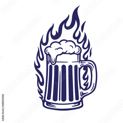 Vector illustration of a beer mug surrounded by flames representing beer enthusiast culture