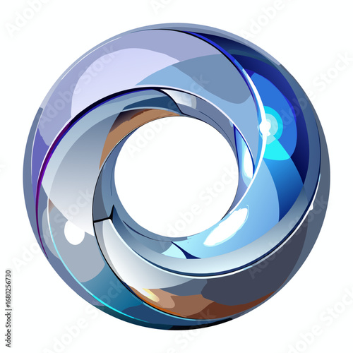 3D mirrored chrome torus (doughnut shape) with inner light glow on white background