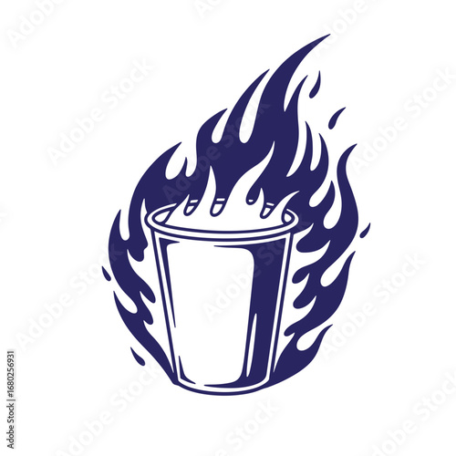 Vector illustration of a burning cup in blue depicting themes of intensity and passion