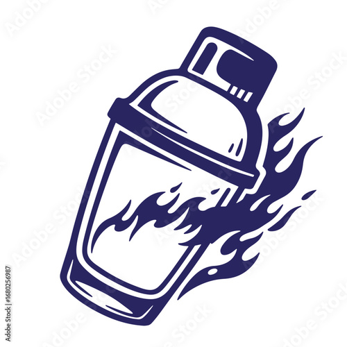 Vector illustration of a cocktail shaker with flames representing a fiery or spicy drink