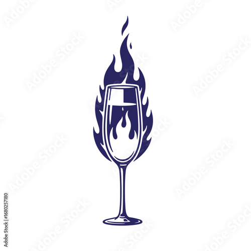 Vector illustration of a champagne glass in flames representing celebration or intensity