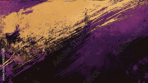Abstract texture golden diagonal strokes overlay deep purple, grainy and textured