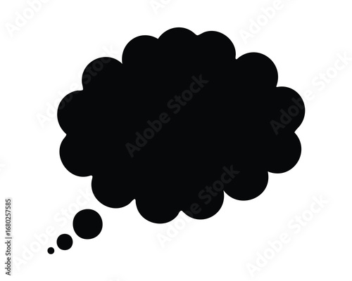 Black and white image of a rounded thinking cloud with thought bubbles