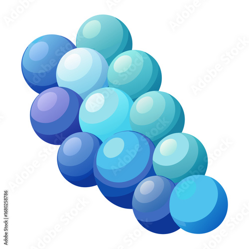 Stacked floating translucent 3D bubbles in a wave pattern, isolated on white background