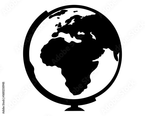Black and White Globe Displaying Europe, Africa and a Portion of Asia