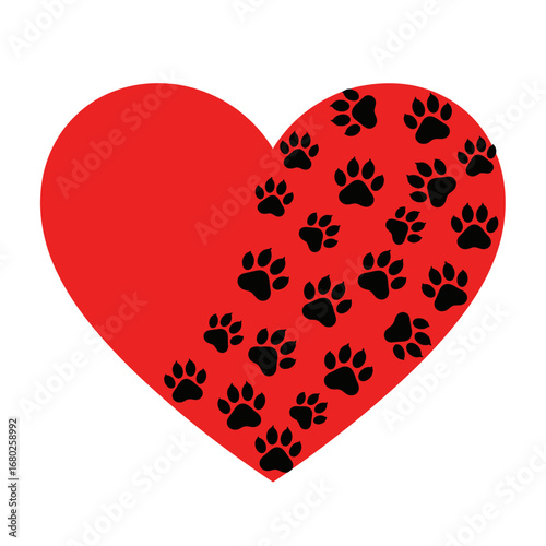 A loving heart filled with adorable paw prints symbolizing animal companionship and care
