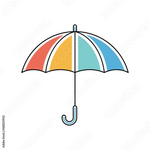 A colorful umbrella open for protection against rain and sunlight during outdoor activities