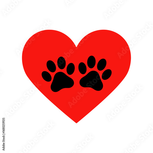 The symbol of a heart with two paw prints demonstrating love for animals and pet companionship