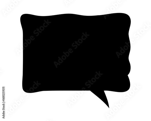 Black speech bubble with jagged edges and pointy tail on white