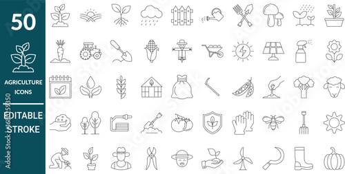  agriculture line icons. farm and garden clean outline vector set, editable stroke