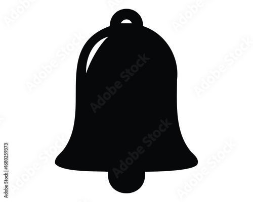 Simple black silhouette of a bell commonly used for notifications or alerts