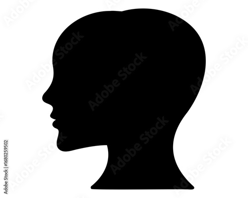 Woman's head silhouette in black against a white background in profile