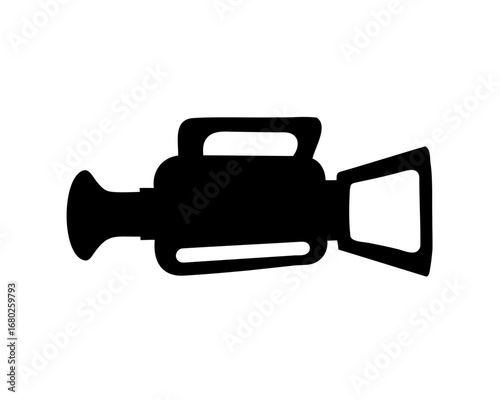 Silhouette of a professional video camera equipment on a white background