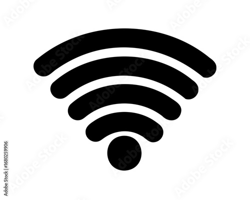 Black and white wireless network signal icon with smooth curves