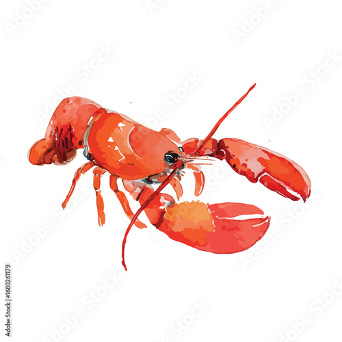 Watercolor Illustration of a Vibrant Red Lobster with Detailed Claws and Antennae