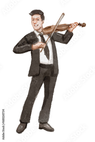 Watercolor man playing violin isolated on white background