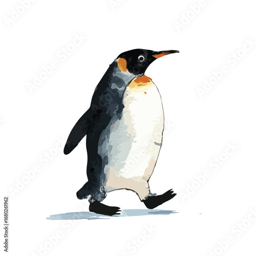Watercolor King Penguin Walking Side Profile Vivid Colors