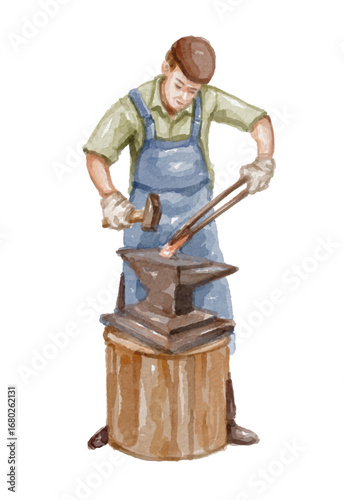 Hand painted watercolor blacksmith isolated 