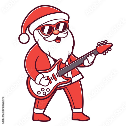 Cartoon Santa Claus Playing Electric Guitar Wearing Sunglasses Christmas music
