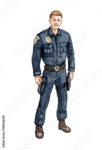 Watercolor male police officer isolated 