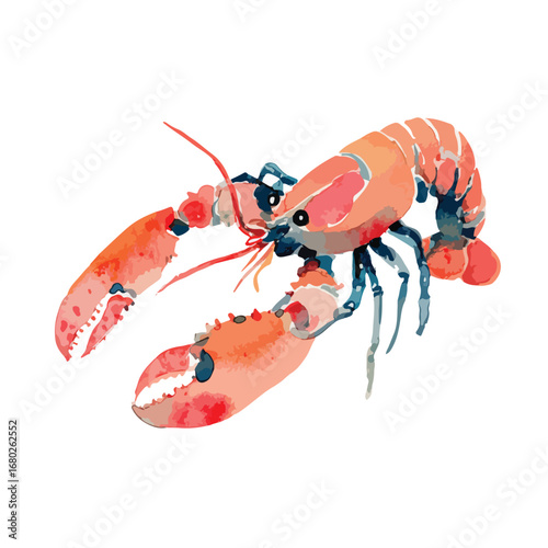 Watercolor Lobster with Detailed Claws and Curved Body Artistic Seafood Illustration